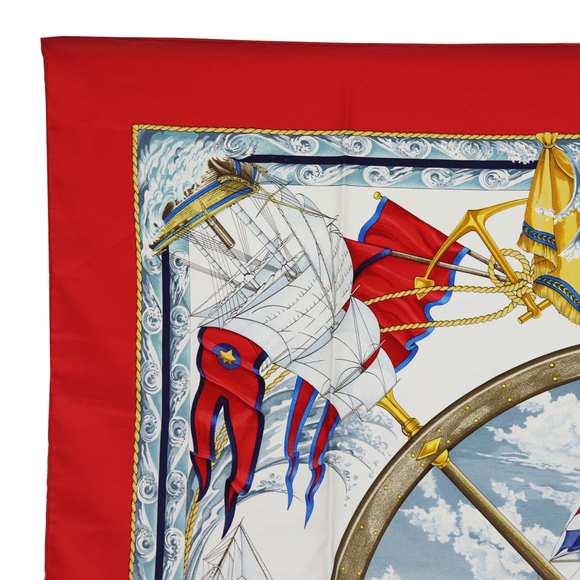 HERMES Carre 90 Scarf ""VIVE LE VENT"" Silk Red Auth fm3436 - Picture 2 of 14